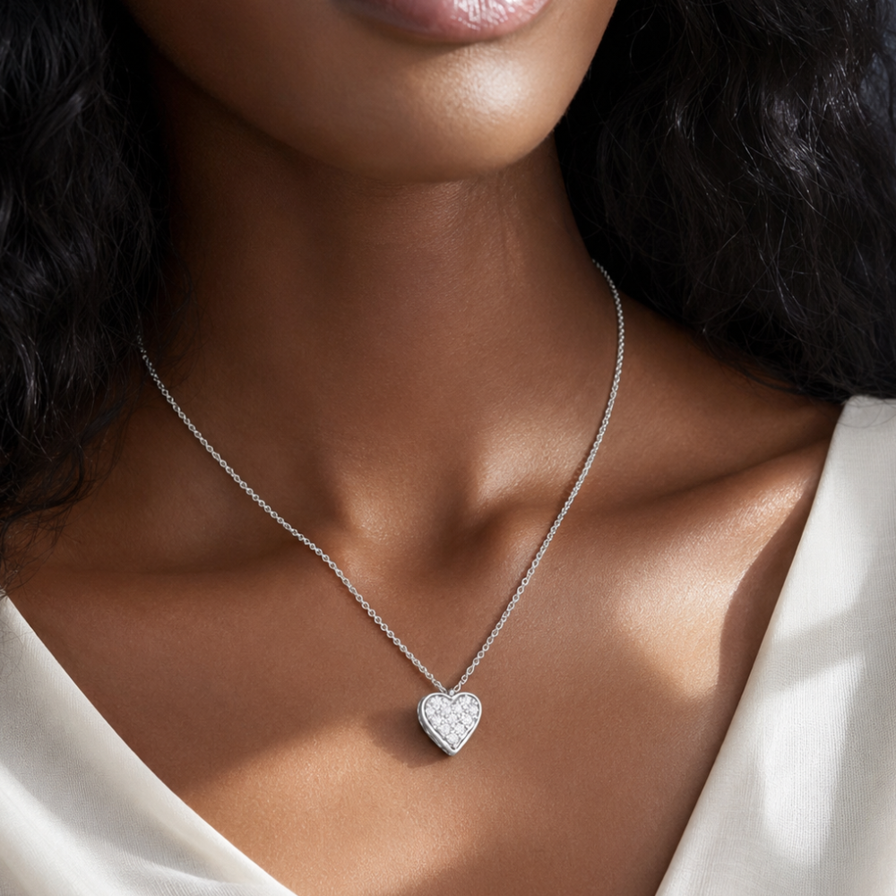 16" + 2" Pave CZ Heart "MOM" Necklace