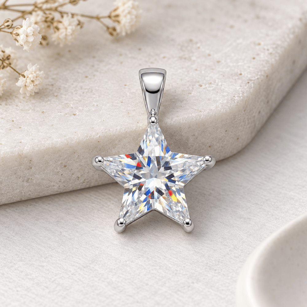 Rhodium Plated CZ Star Pendant