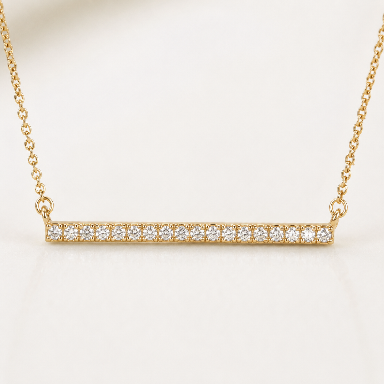 16" + 2" 14 Karat Gold Plated CZ Bar Necklace