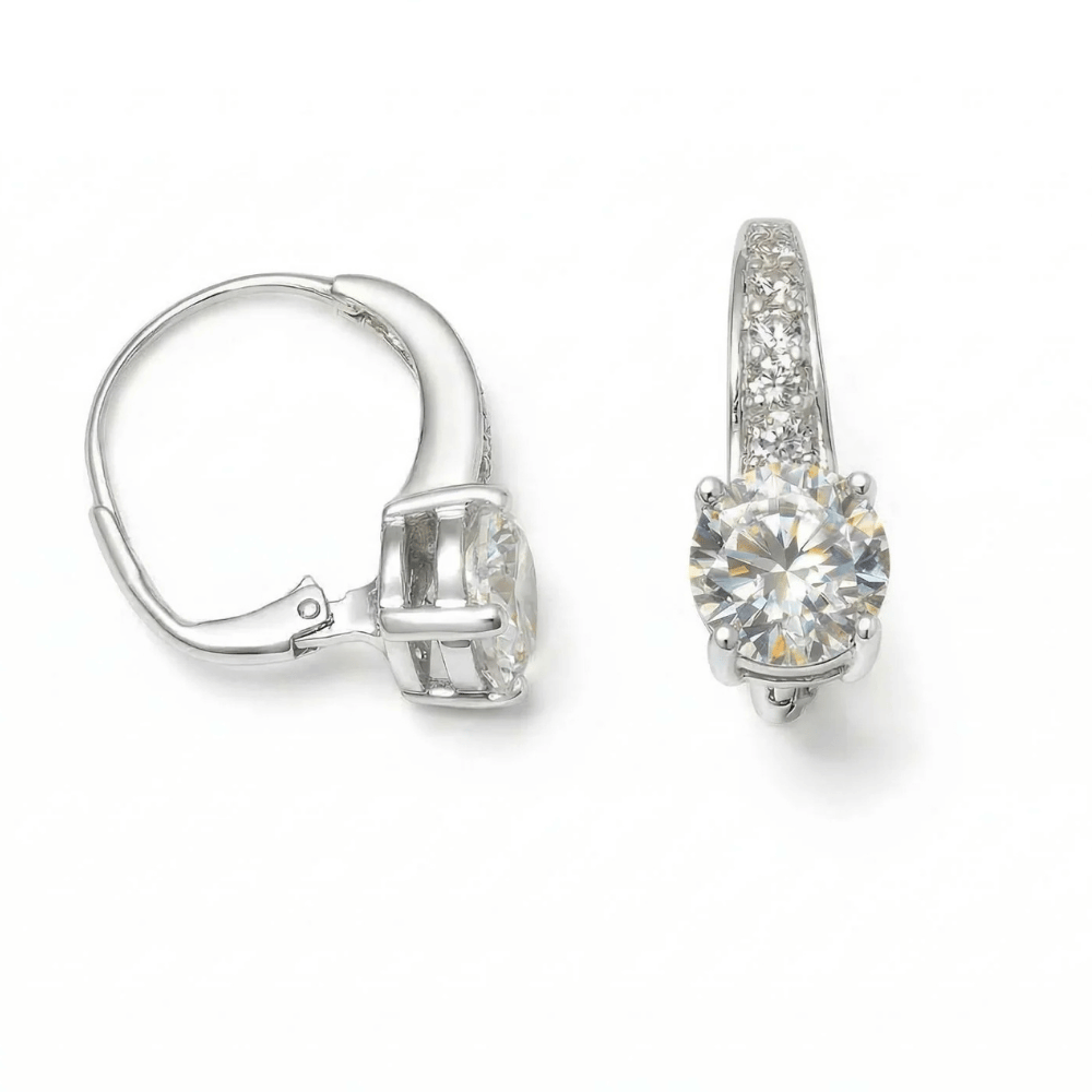 Rhodium Plated Graduated CZ Lever Back Earrings