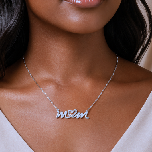 16" + 2" CZ Heart "mom" Necklace