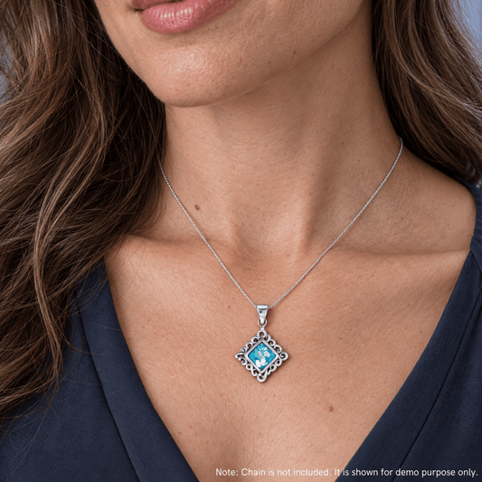 Oxidized Square Roman Glass Swirl Edge Pendant
