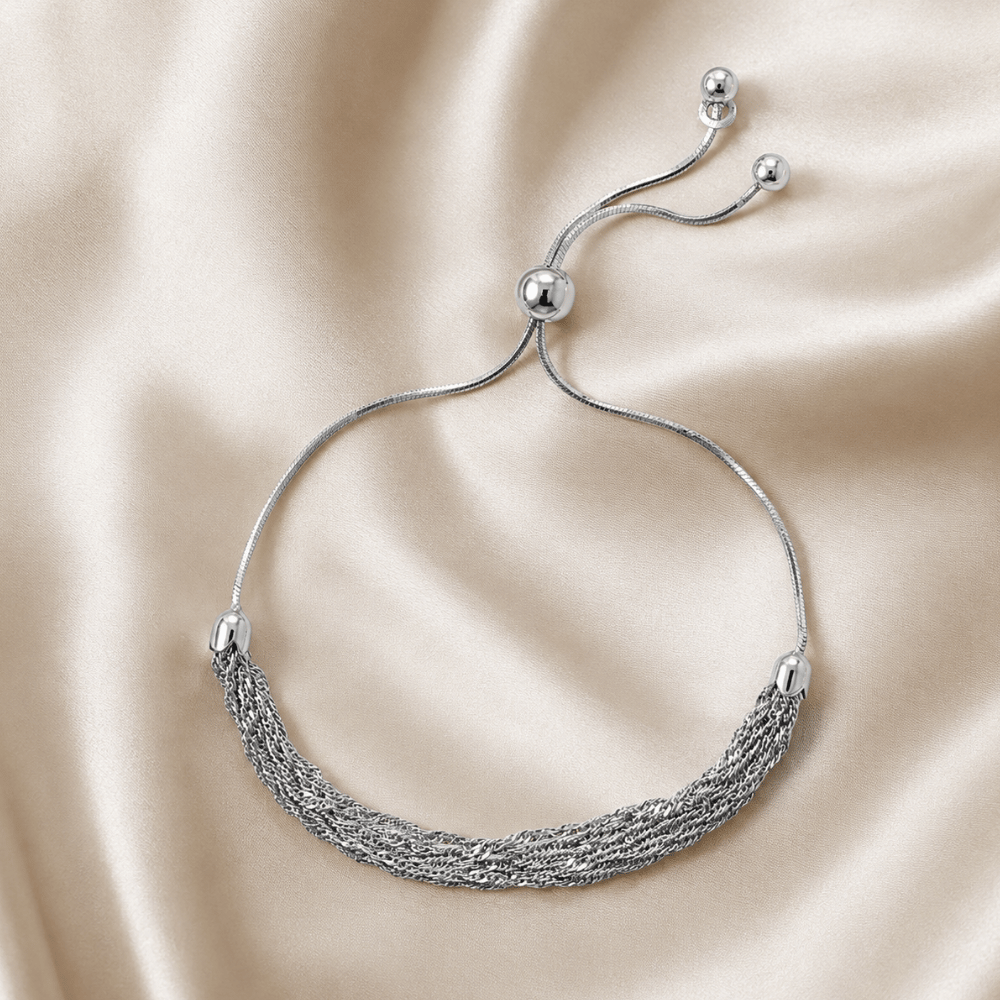 Rhodium Plated Six Strand Chain Bolo Bracelet