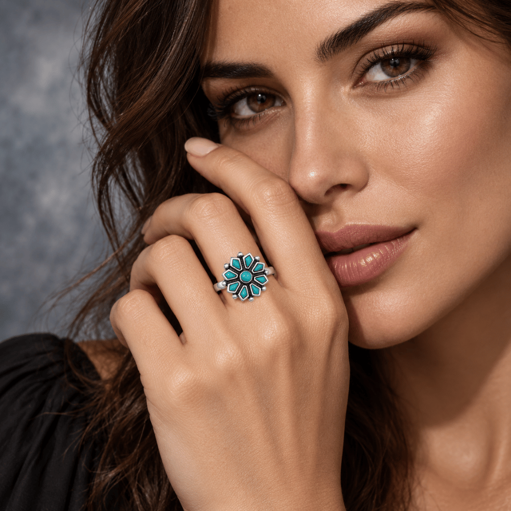 Reconstituted Turquoise Flower Ring