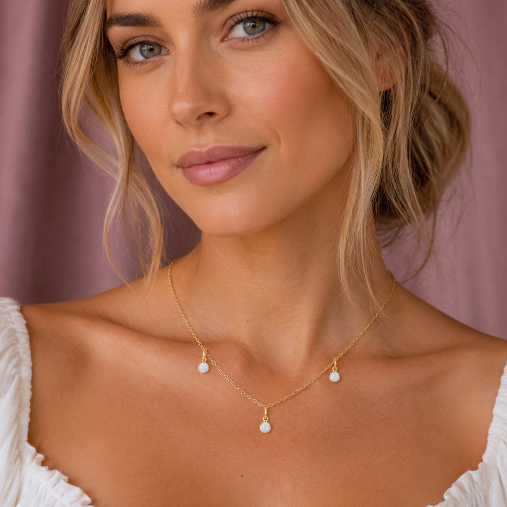 15" + 2.25" 14/20 Gold Filled White Opal Charm Necklace