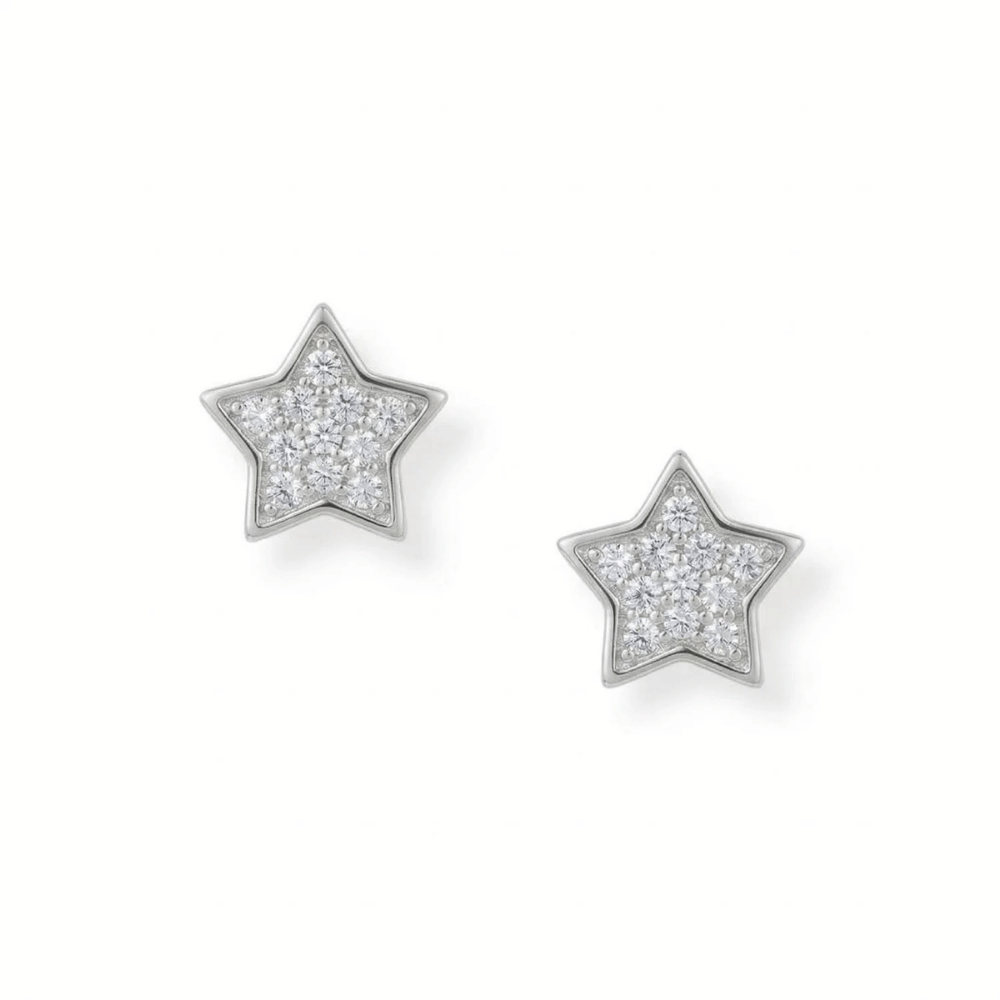 Rhodium Plated CZ Star Stud Earrings