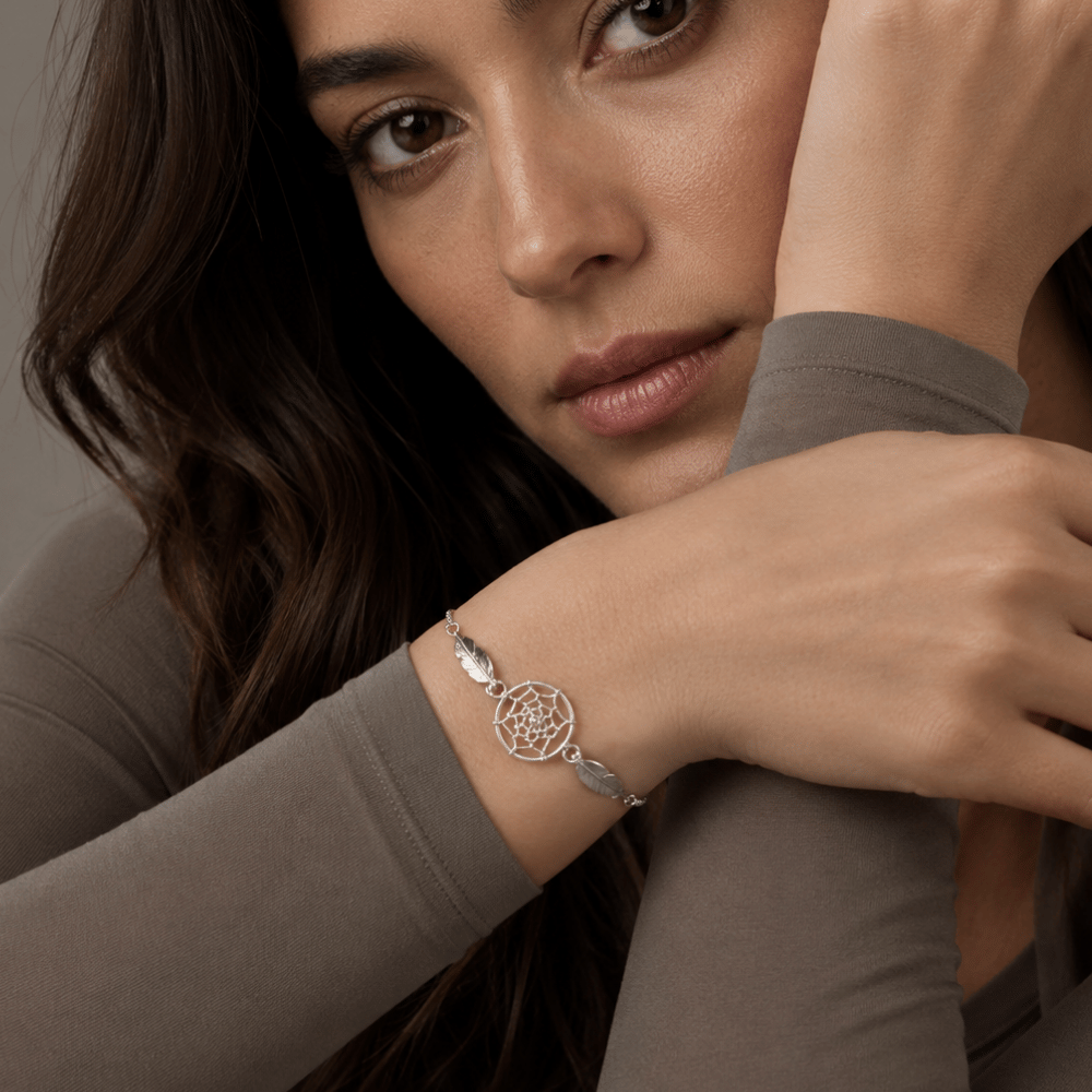 Rhodium Plated Dream Catcher Bolo Bracelet