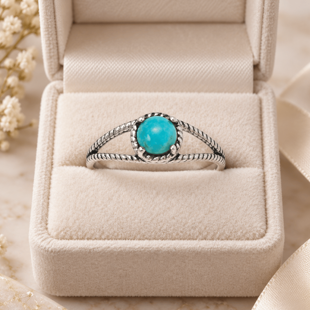 Oxidized Turquoise Rope Edge Ring