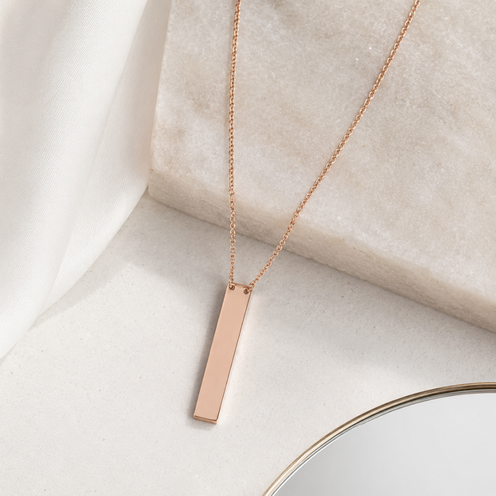 16" + 2" 14 Karat Rose Gold Plated Vertical Bar Drop Necklace