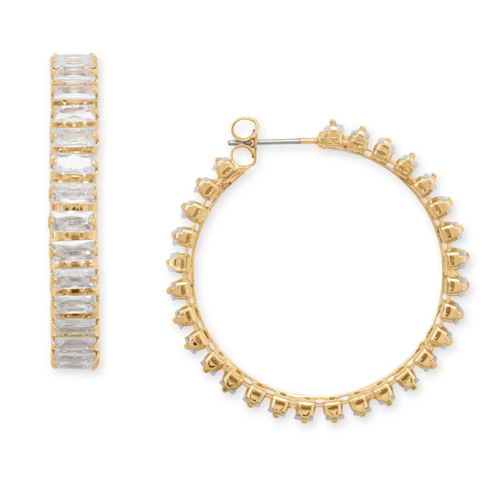 Gold Tone Baguette CZ Fashion Hoop Earrings