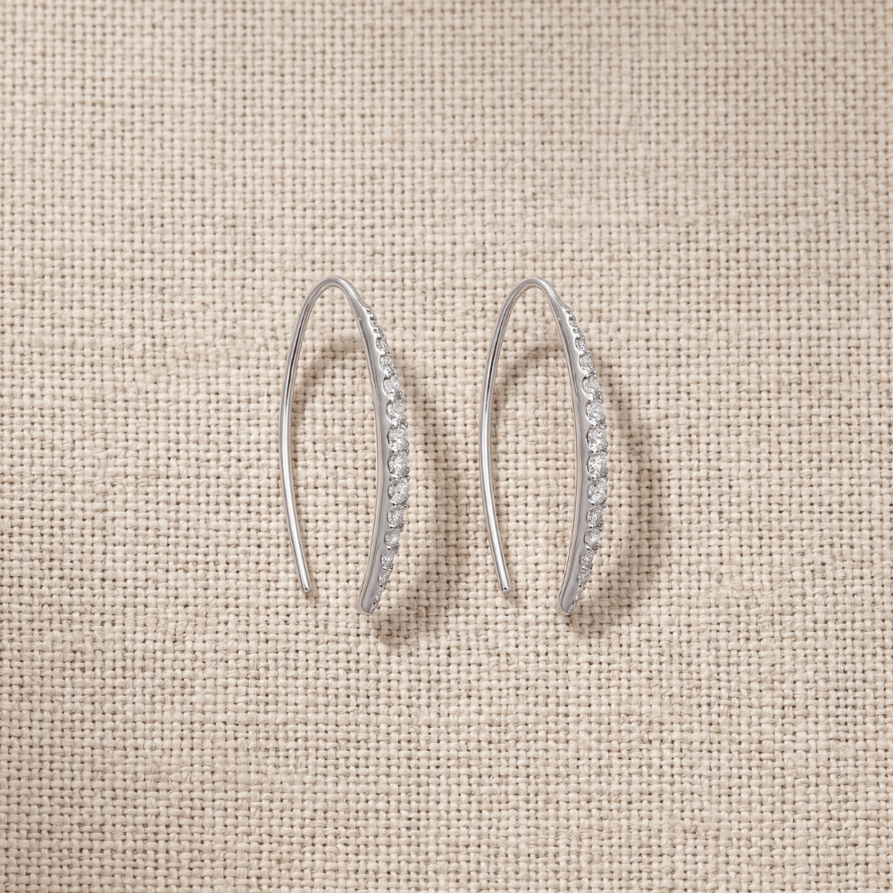 Rhodium Plated Graduated CZ Vertical Bar Earrings