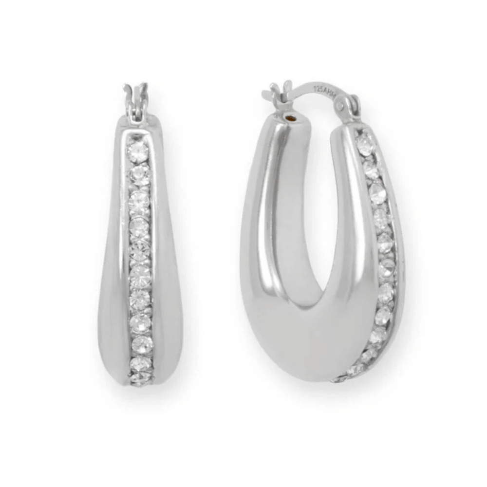 Hollow CZ Oblong Hoop Earrings
