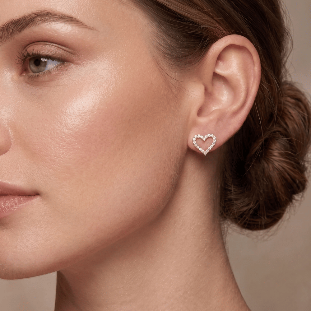 14 Karat Gold Plated CZ Heart Outline Earrings