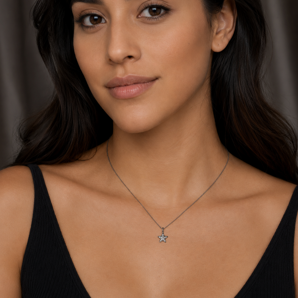 16" Black Rhodium Plated Diamond Studded Star Necklace