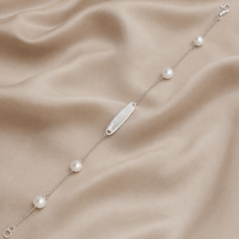 7-inch 4.5mm White Cultured Freshwater Pearl ID Bracelet - Silver - view 3