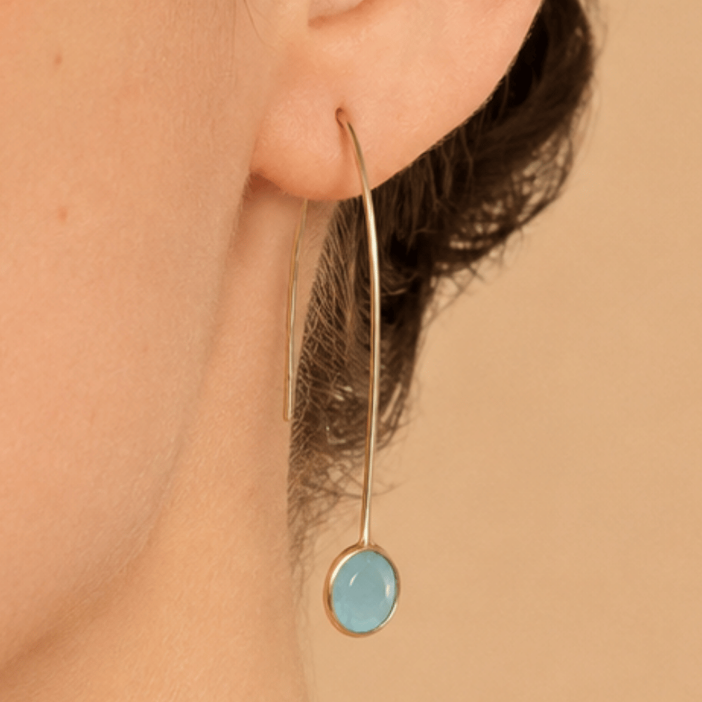 14 Karat Gold Plated Green Glass Wire Earrings