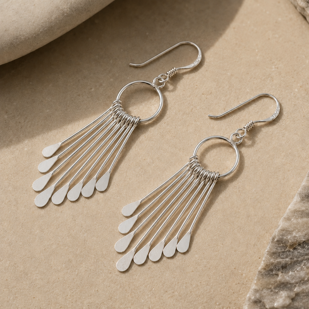 Open Circle and Bar Drop French Wire Earrings