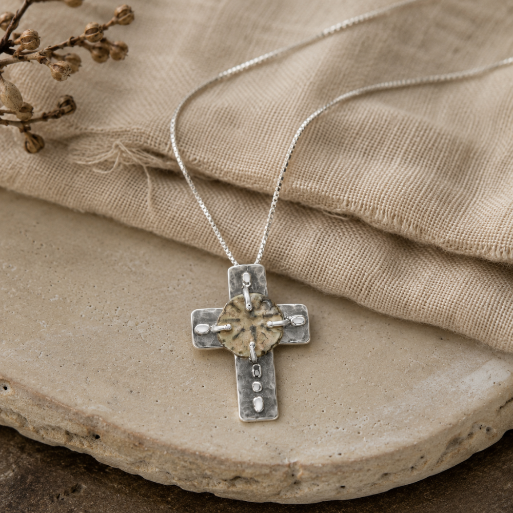 18" Cross and Ancient Coin Necklace