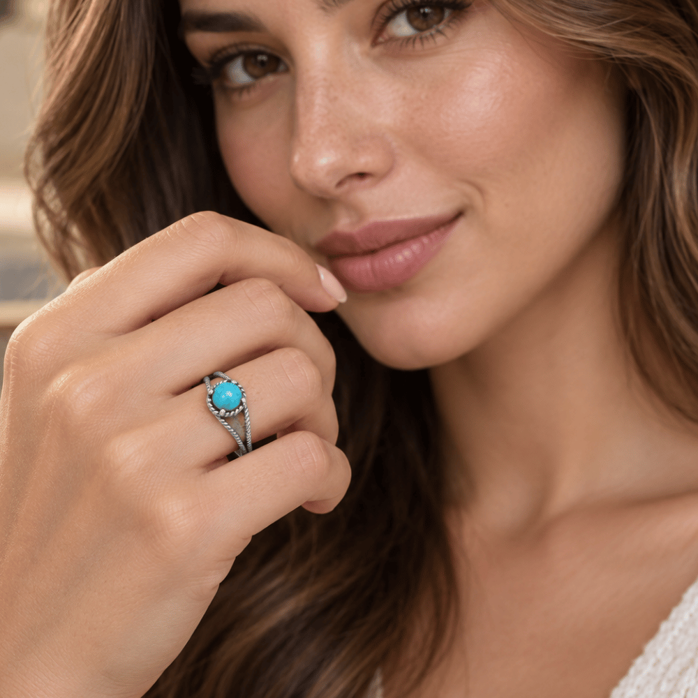 Oxidized Turquoise Rope Edge Ring