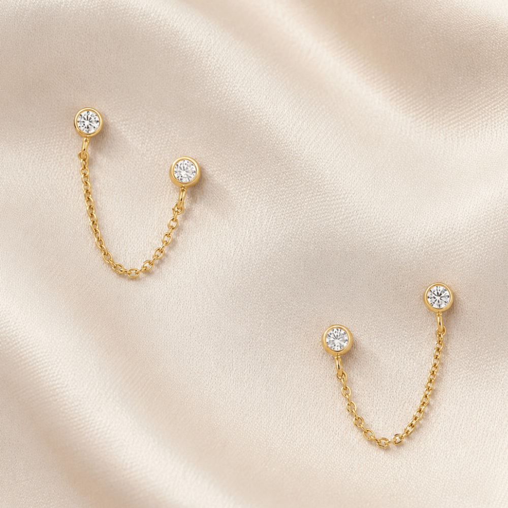 Round CZ Double Post Earrings