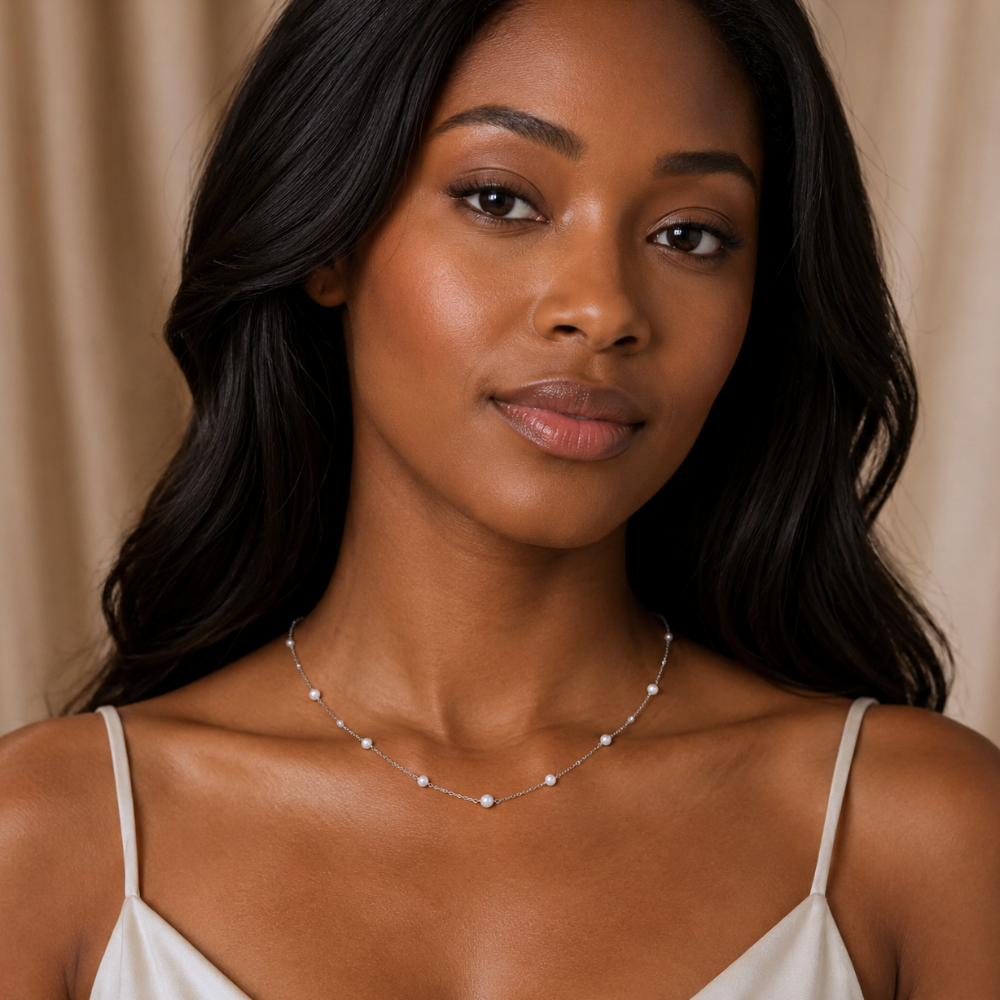 16" Sterling Silver 9 Cultured Freshwater Pearl Necklace