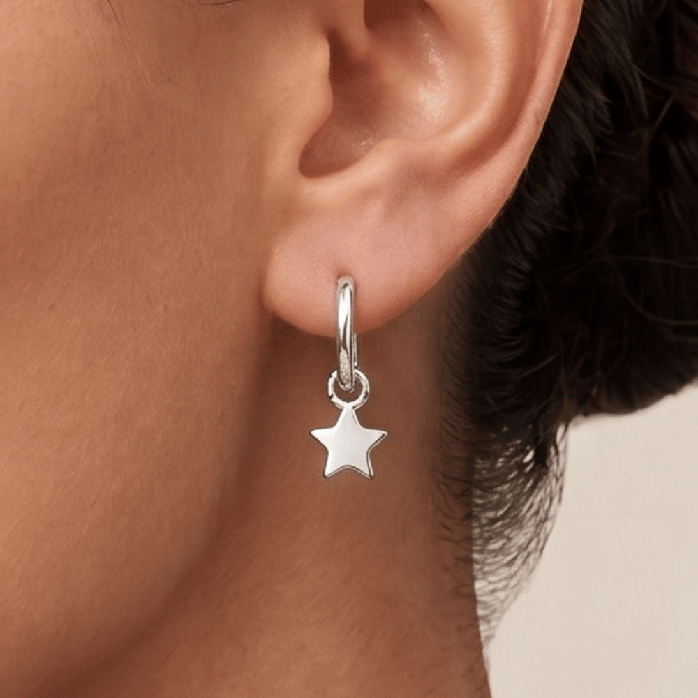 Moon and Star Charm Hoop Earrings
