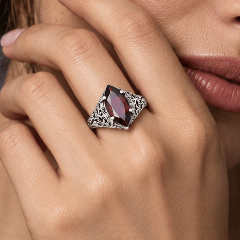 Oxidized Garnet Ring