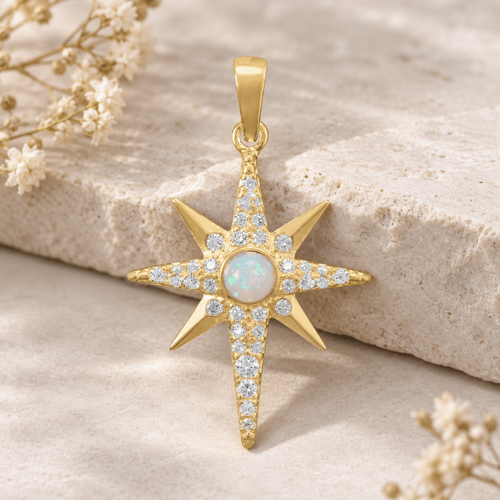 Synthetic Opal and CZ Star Pendant