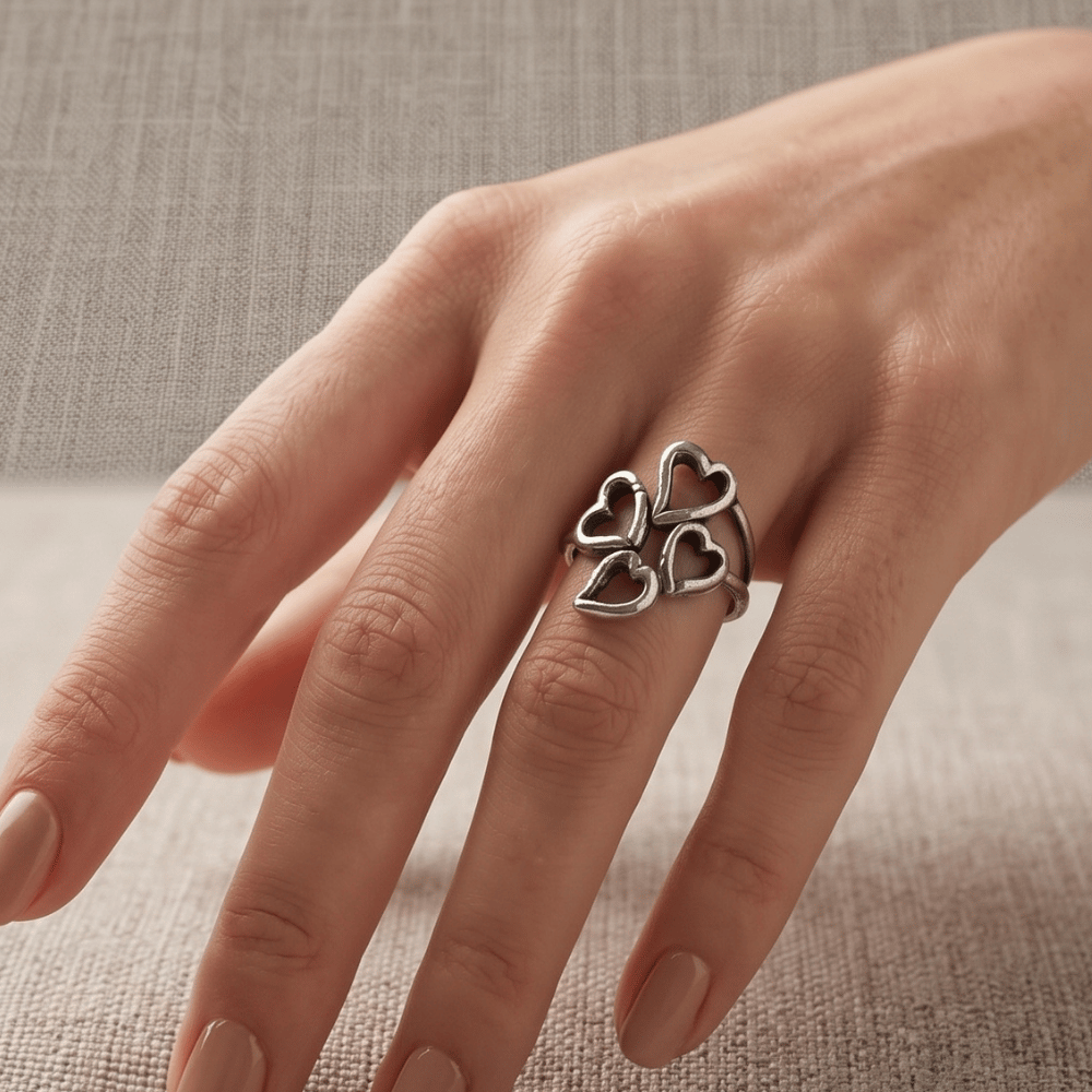 Oxidized Stacked Heart Outline Ring