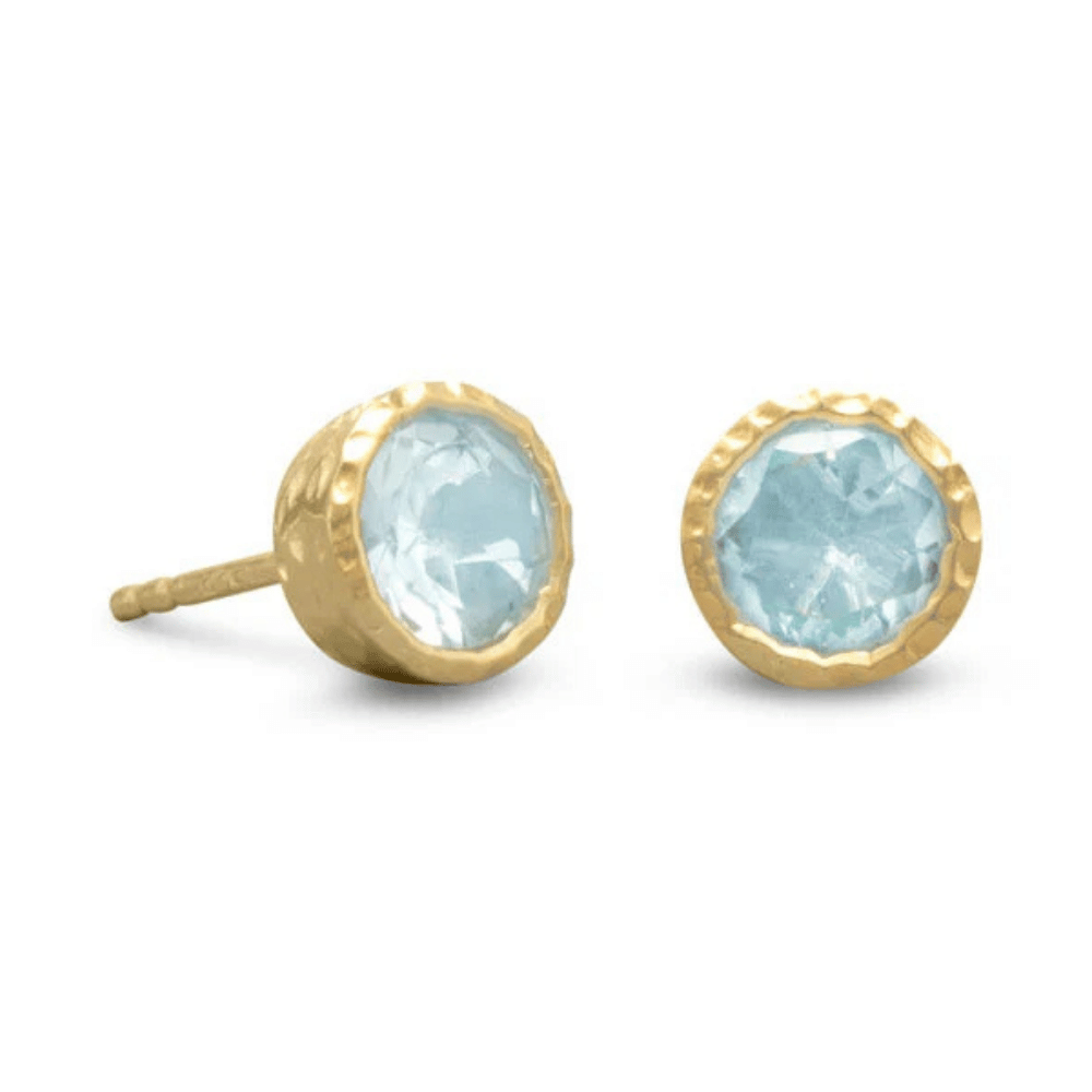 14 Karat Gold Plated Silver Blue Topaz Stud Earrings