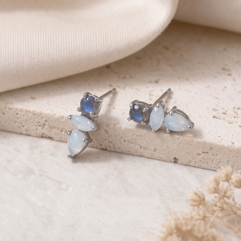 Labradorite and Rainbow Moonstone Post Earrings