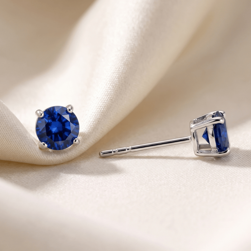 Rhodium Plated Birthstone Stud Earrings