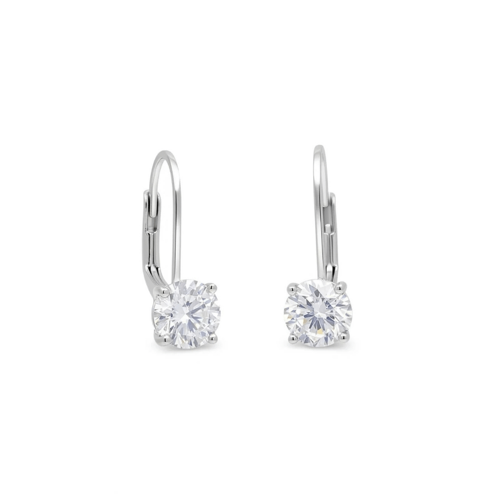 Rhodium Plated Lever Back CZ Earrings
