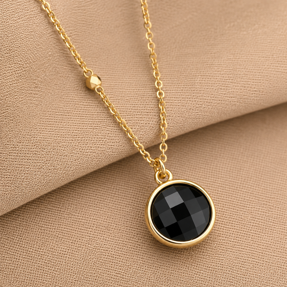 16" + 2" 14 Karat Gold Plated Faceted Black Onyx Necklace