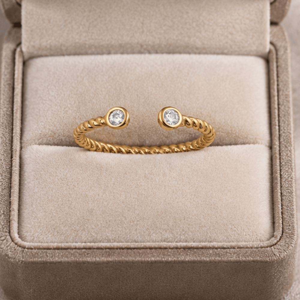 14 Karat Gold Plated CZ Twist Cable Ring