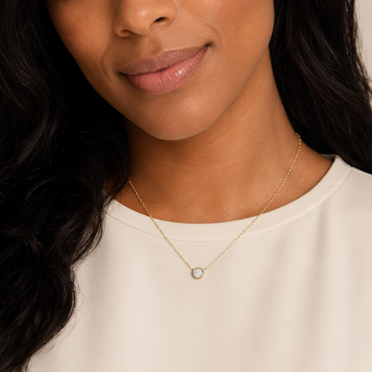 14 Karat Gold Plated Mini Synthetic White Opal Necklace