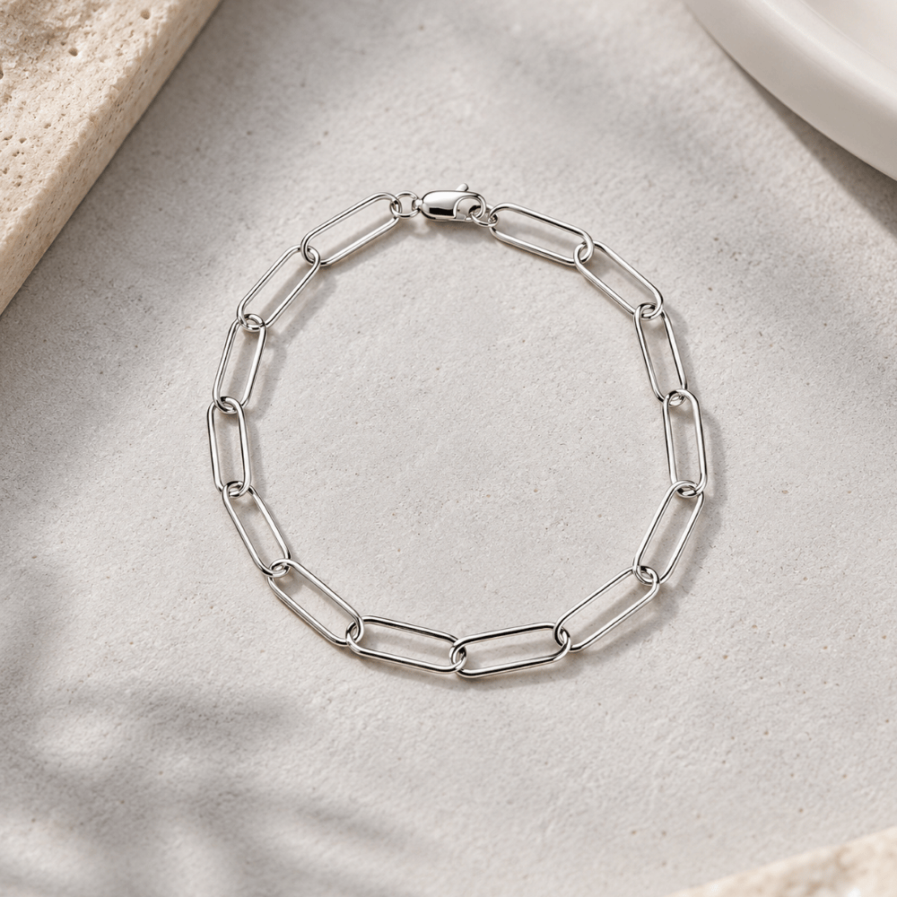 8" Rhodium Plated Paperclip Bracelet