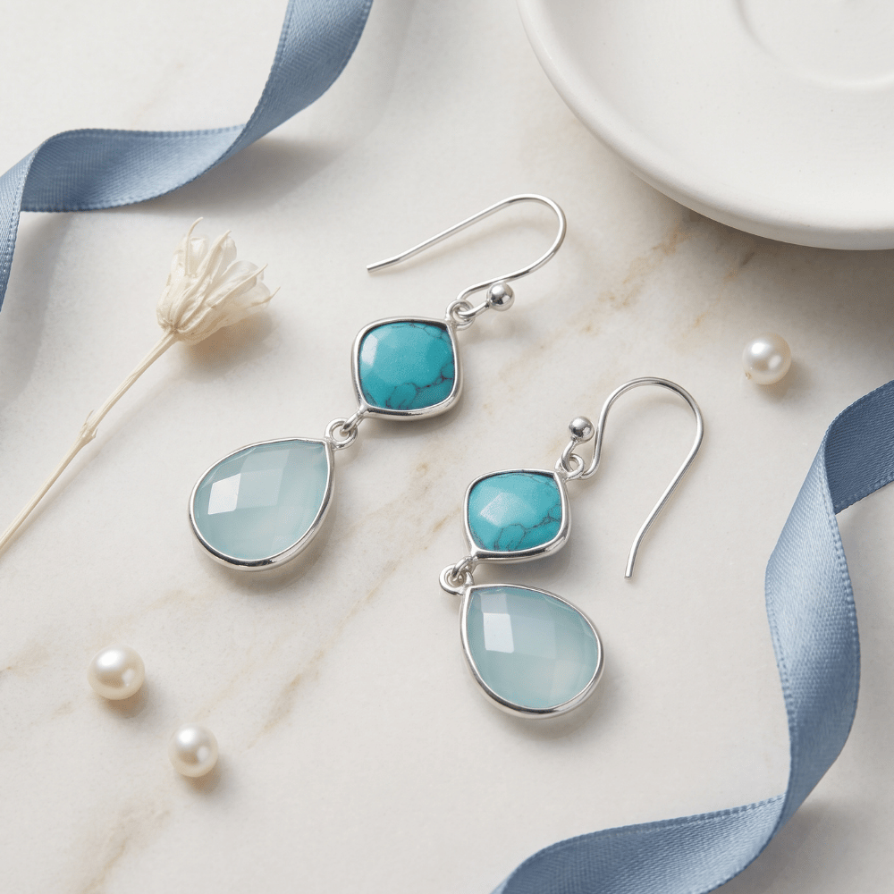 Stabilized Turquoise and Sea Green Chalcedony Drop Earrings
