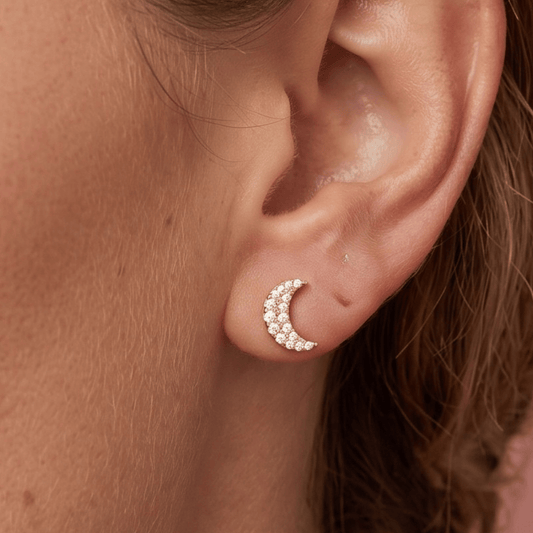 CZ Moon and Star Stud Earrings