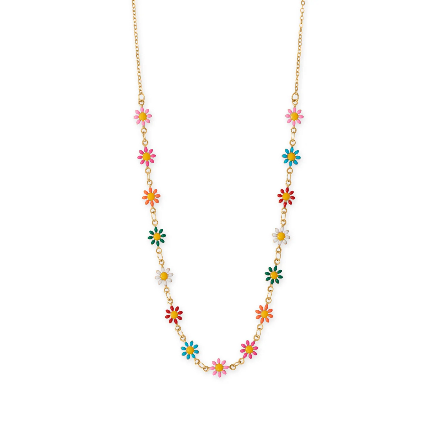 13.5" + 3" Multicolor Enamel Flower Necklace