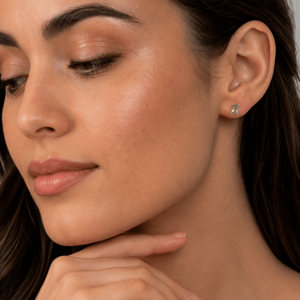 Emerald Cut Peridot Post Earrings