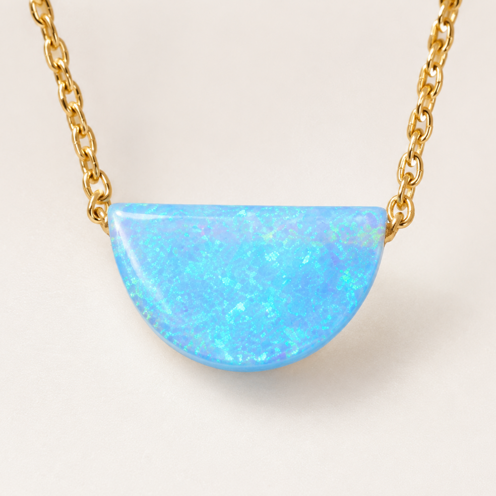16" + 2" 14 Karat Gold Plated Synthetic Opal Semicircle Necklace