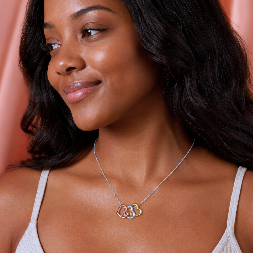 15.75" + 2" Tri Tone Heart Necklace