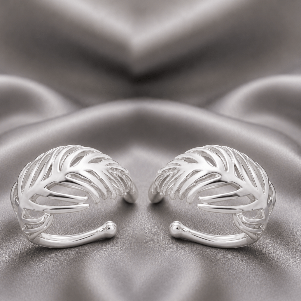 Rhodium Plated Feather Ear Cuffs