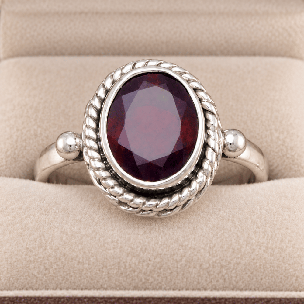 Faceted Garnet Ring with Rope Edge
