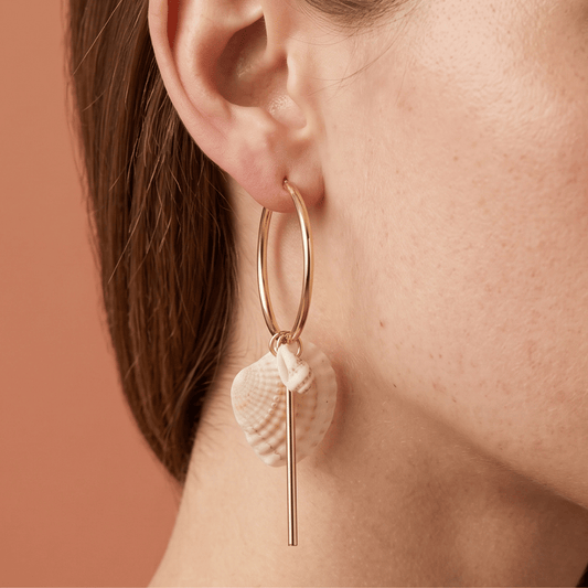 Gold Tone Seashell Drop Fashion Hoop Earrings