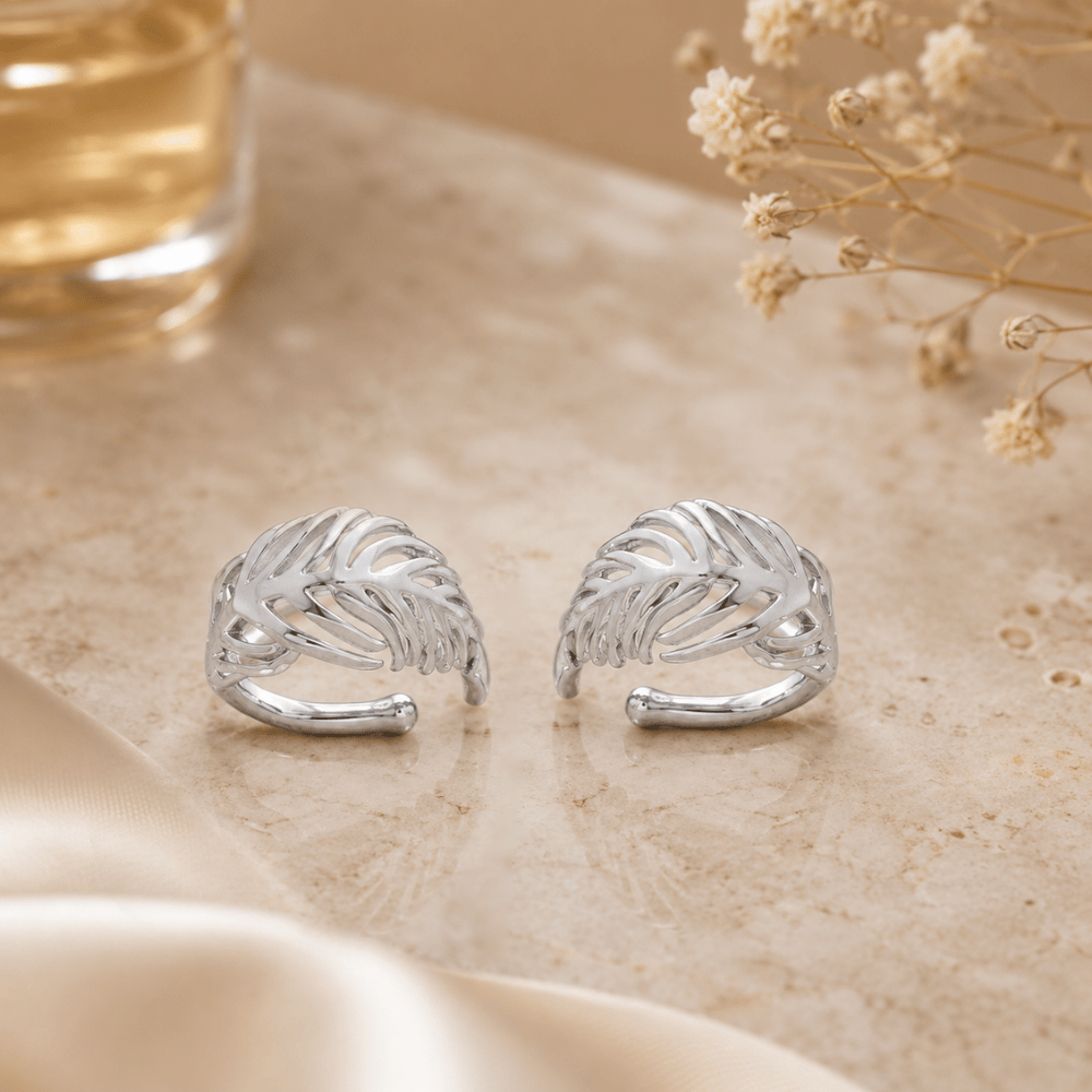 Rhodium Plated Feather Ear Cuffs