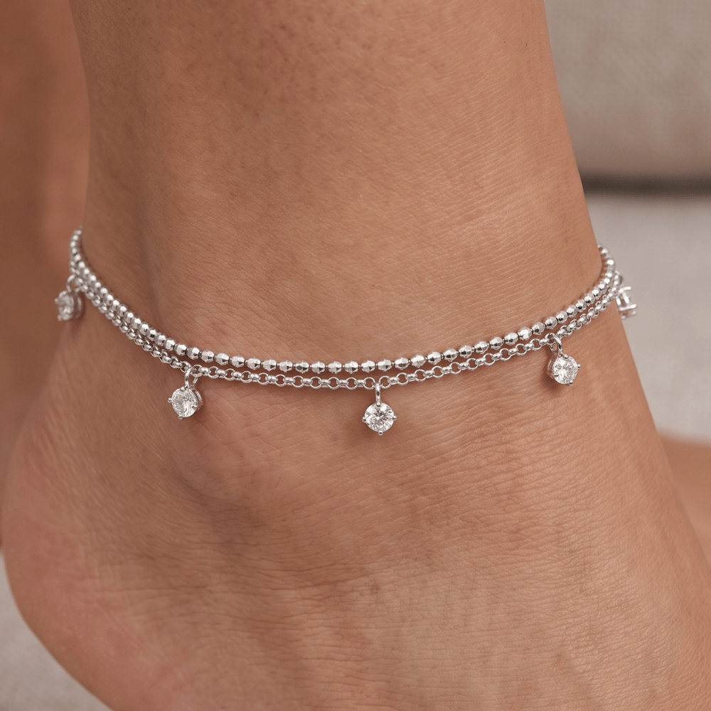 Double Strand 4mm CZ Charm Anklet