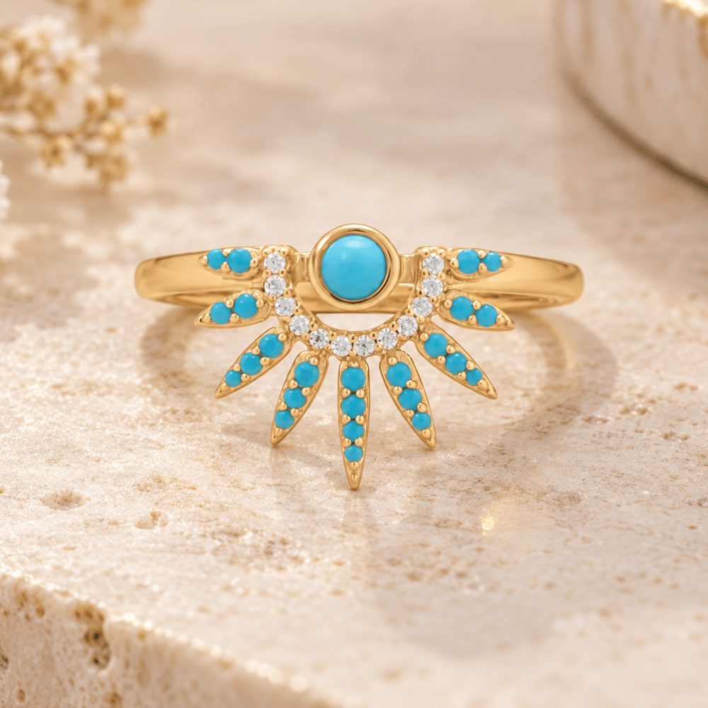 14 Karat Gold Plated Synthetic Turquoise and CZ Spike Ring