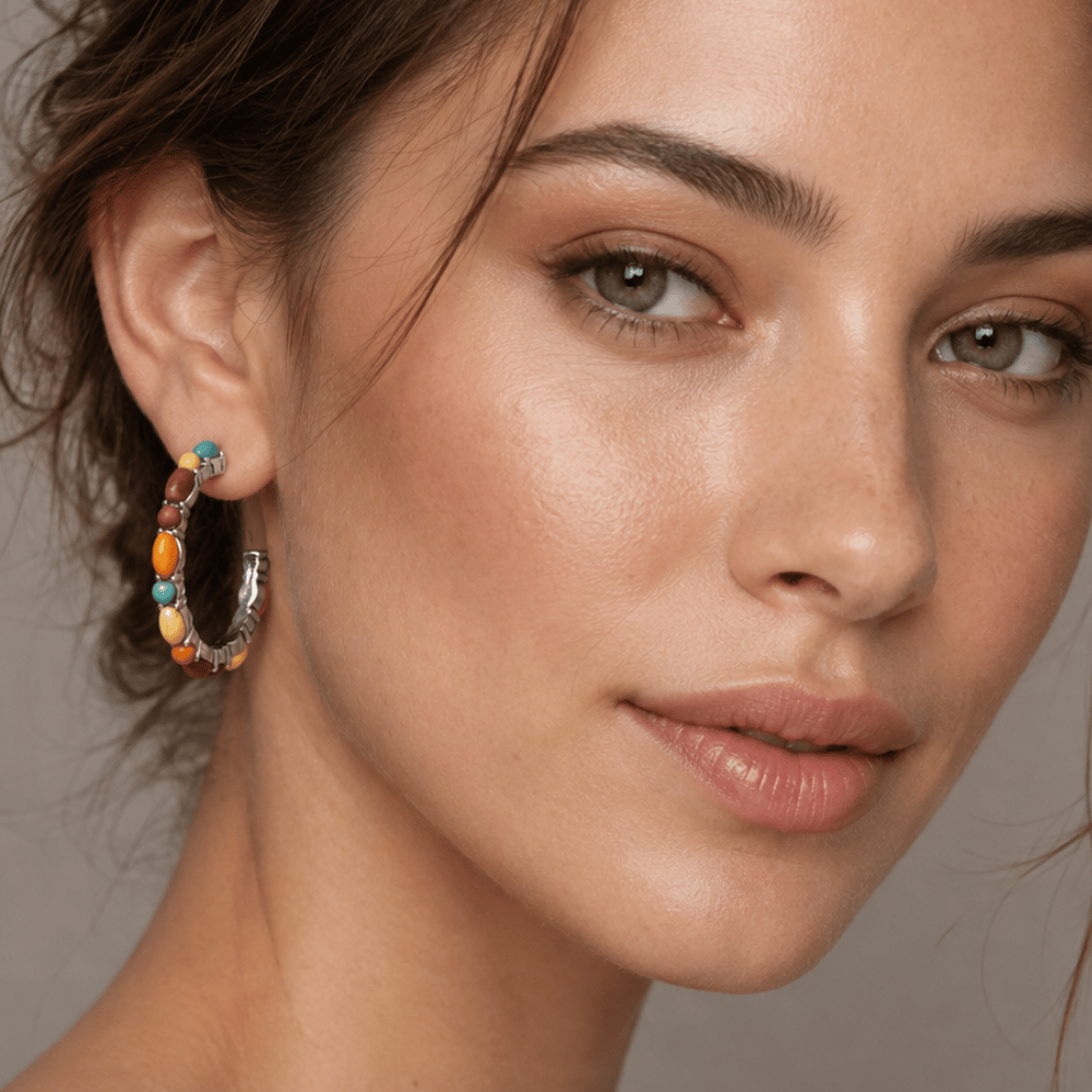 Dyed Stone 3/4 Hoop Fashion Earrings